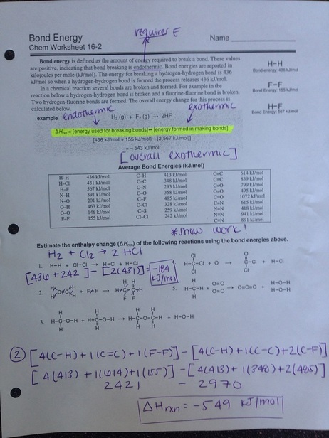 Bond Energy Chem Worksheet 16 2 Answers Pdf